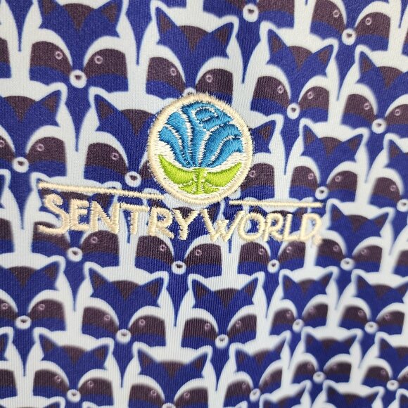 Greyson Shirt Mens XL Blue Geometric Wolf Graphic All Over Print Polo Chest Logo - Picture 9 of 10